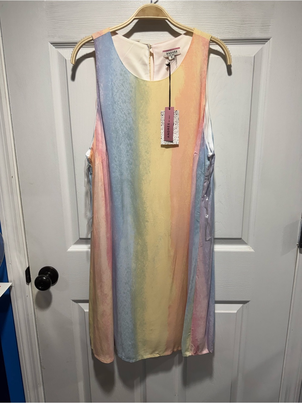 Pastel Rainbow plus size lined dress with pearl closure‎